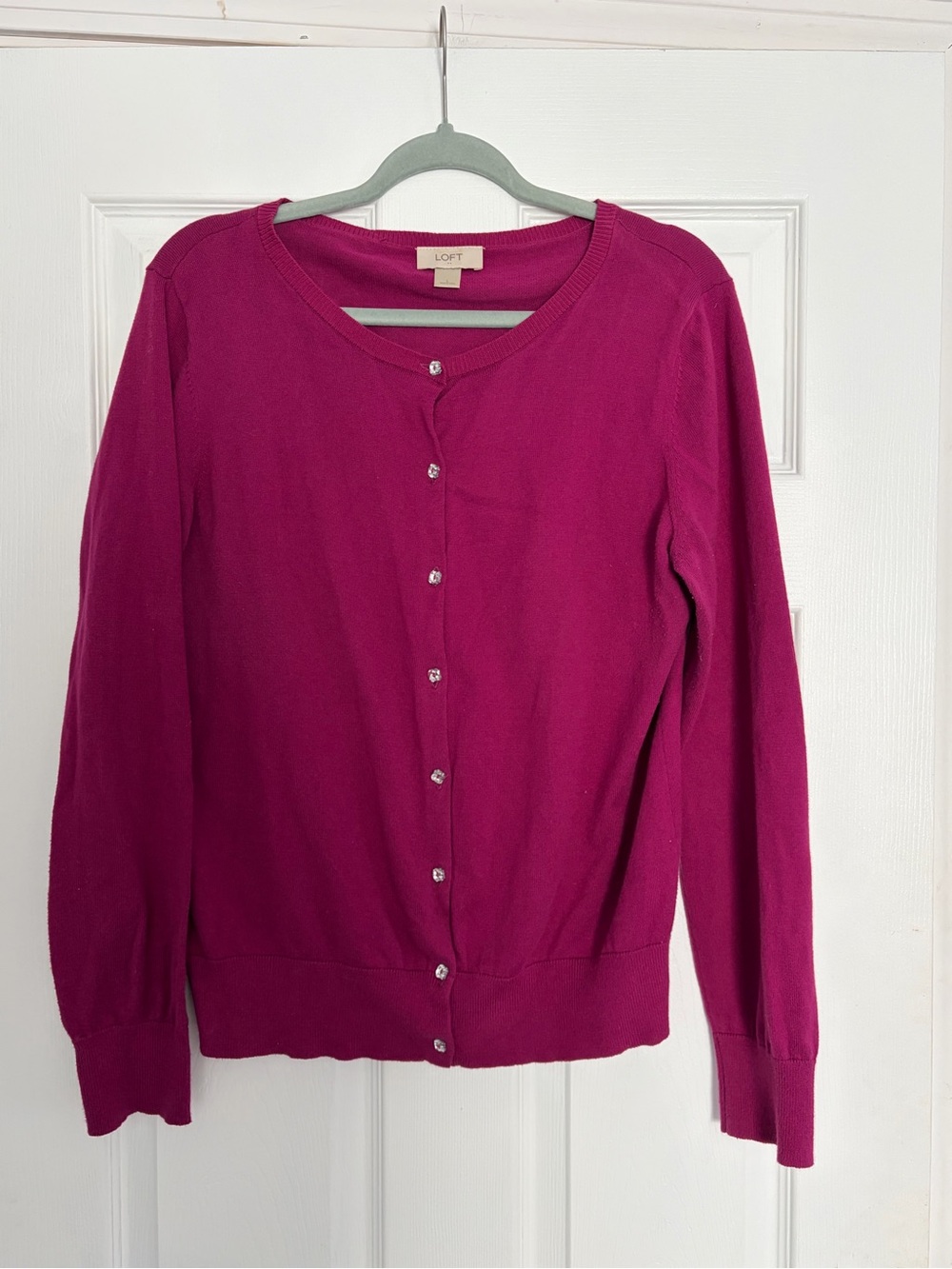 LOFT Women's Magenta Crewneck Cardigan Sweater
